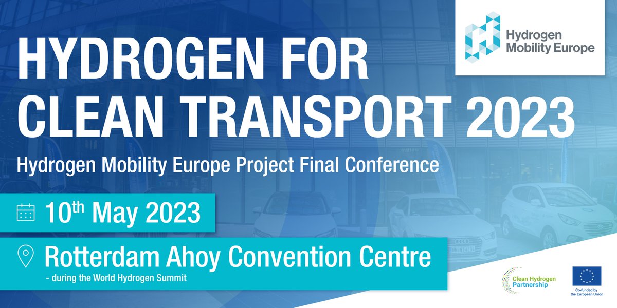 Join us for the H2ME Final Conference in Rotterdam! coinciding with @HydrogenFSummit. Sector experts will share their conclusions from the H2ME2 Clean Hydrogen funded projects. 📅 May 10th 2023 🕐9:30am - 4:30pm 📍 Rotterdam Ahoy Convention Centre bit.ly/3KfDBL4