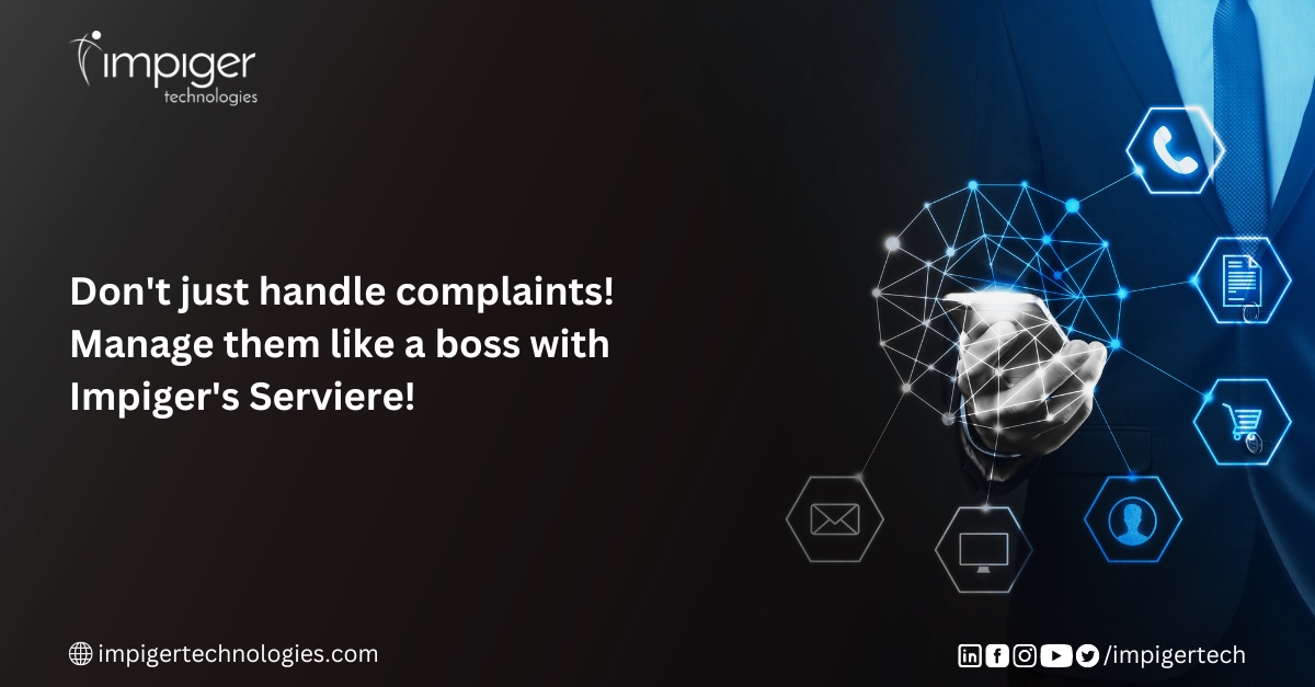 Introducing #Serviere, the ultimate complaint management solution from Impiger. Serviere streamlines the entire #complaintmanagement process, from ticket creation to resolution, making it easy for your business to handle, manage, respond to, and report issues in one place.