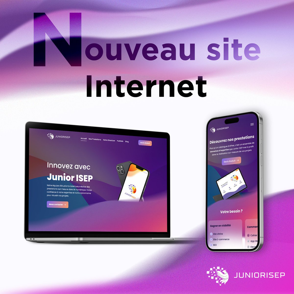 Nouveau site Internet 📢

Après plusieurs mois de travail, Junior ISEP est fière de vous annoncer la refonte complète de son site Internet 🚀

+ 12 pages 🎯
+ 1 nouveau CMS : Webflow 🛠
+ 1 portfolio remis à neuf 🆕