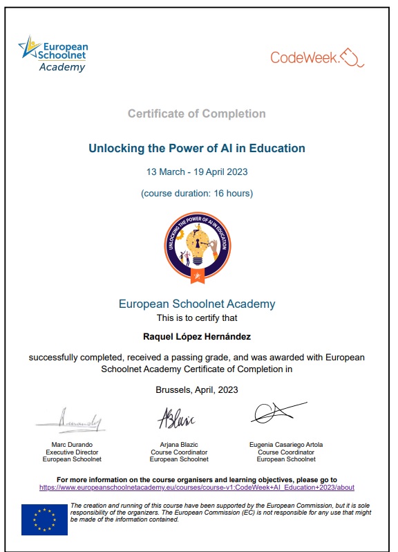 Raloher's tweet image. A great #MOOC developed by @eu_schoolnet and moderated by @abfromz and @eugenia_eun.I have learnt a lot in every module.Useful contents for my professional career & highly recommended to everyone interested in AI. Thanks for all the contributions!#UnlockingAI #CodeWeekUnlockingAI