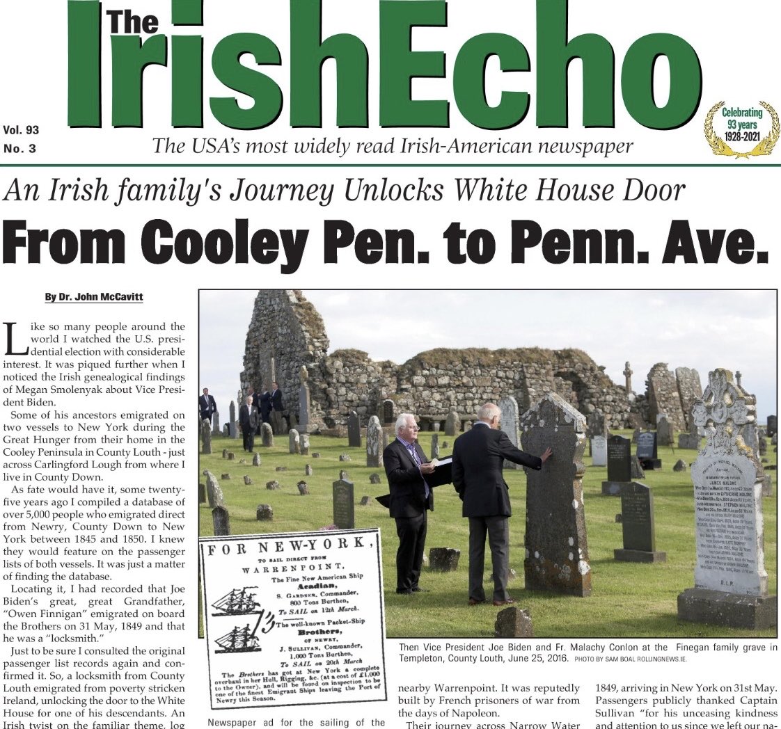 John McCavitt (@john_mccavitt) on Twitter photo Looking forward to taking an Irish Times journalist on a tour retracing the steps of President Biden’s ancestors from Cooley who emigrated from Warrenpoint port. <a href="/rtenews/">RTÉ News</a> <a href="/IrishEcho/">Irish Echo Newspaper</a> <a href="/CarlingfordIRE/">Carlingford Lough</a> <a href="/PortWarrenpoint/">WarrenpointPort</a> <a href="/UTVNews/">UTV Live News</a> <a href="/BBCNewsNI/">BBC News NI</a> Looking forward to taking an Irish Times journalist on a tour retracing the steps of President Biden’s ancestors from Cooley who emigrated from Warrenpoint port. <a href="/rtenews/">RTÉ News</a> <a href="/IrishEcho/">Irish Echo Newspaper</a> <a href="/CarlingfordIRE/">Carlingford Lough</a> <a href="/PortWarrenpoint/">WarrenpointPort</a> <a href="/UTVNews/">UTV Live News</a> <a href="/BBCNewsNI/">BBC News NI</a> 