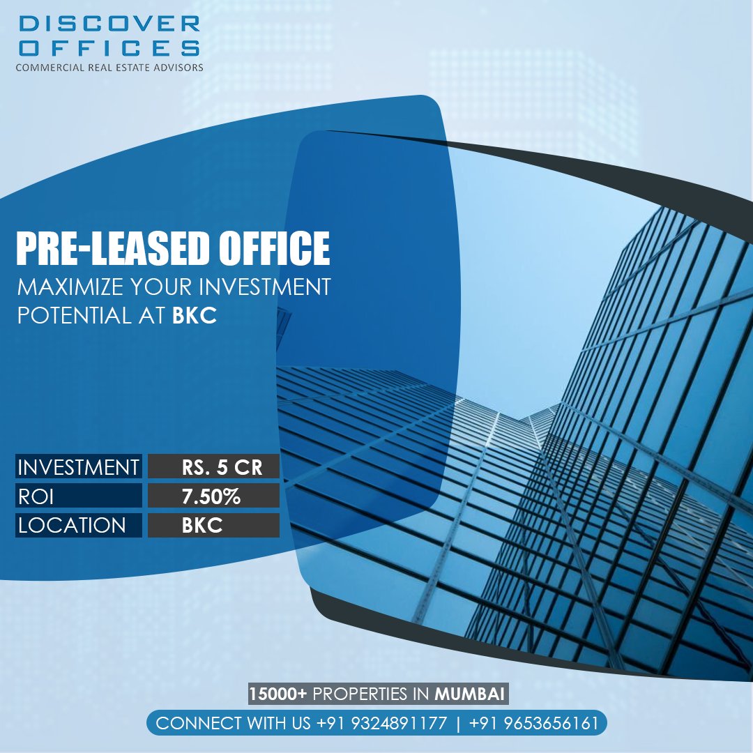 DiscoverOffices's tweet photo. Consider investing in pre-leased offices at BKC! This prime location in Mumbai's business district offers high rental yields, a desirable tenant profile, &amp; potential for capital appreciation. Secure your financial future today with #preleased offices at #BKC!

#DiscoverOffices https://t.co/Xr44X5ZlsP