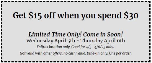 Calling all Dogfish fans: It's Fan Appreciation!  Take $15 off any order of $30 or more today and tomorrow (April 5th &amp; April 6th).