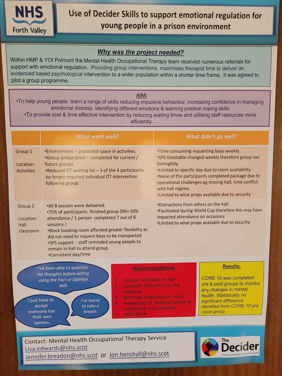 It's a 1st!!! Mental Health OT in Forth Valley Prison project evaluation @fv_quality @NHSForthValley @BarclayTrina @LisaEd_OT @NatLeadAHPCYP @catherin_totten @RCOT_MH