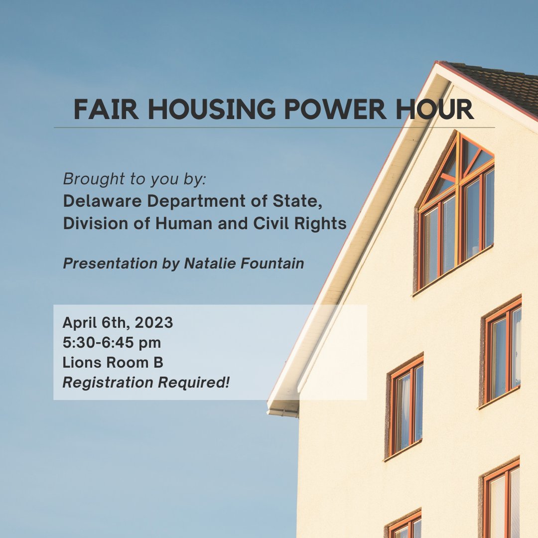Division of Human and Civil Rights, educating and informing Delaware residents about what they can do if they've faced discrimination in housing is mission critical for our agency.
Registration Required: delawarelibraries.libcal.com/event/10145697…