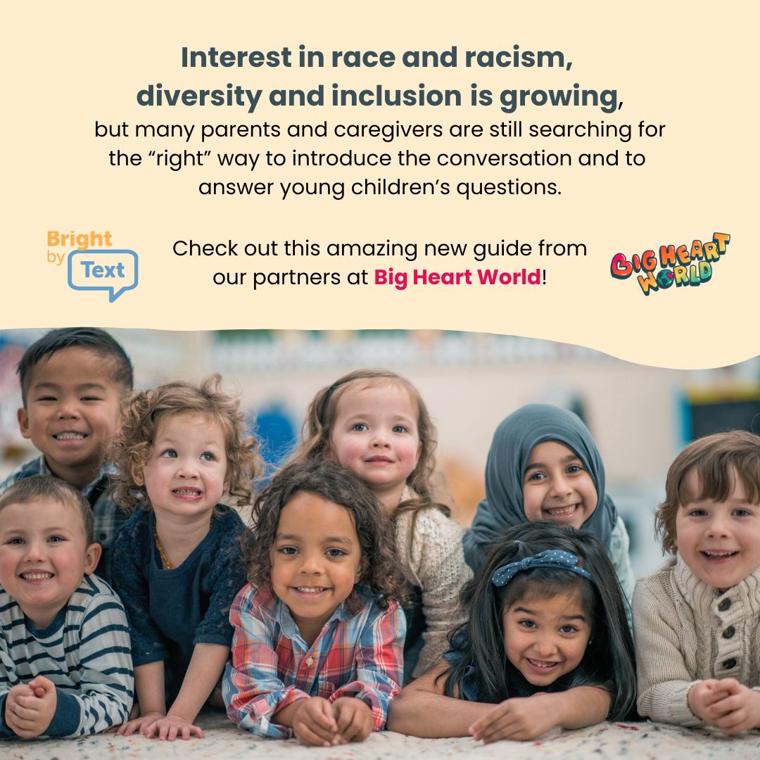 Our partners at <a href="/BigHeartWorld/">BigHeartWorld</a> have created a fantastic guide for talking with young kids about race. Check it out here: bigheartworld.org/discussingrace/

#BrightByText #ParentingAdvice #MomLife #DadLife #FamilyLife #ParentingGoals #RaisingKids #ParentingTips #ParentingHacks #Parenthood