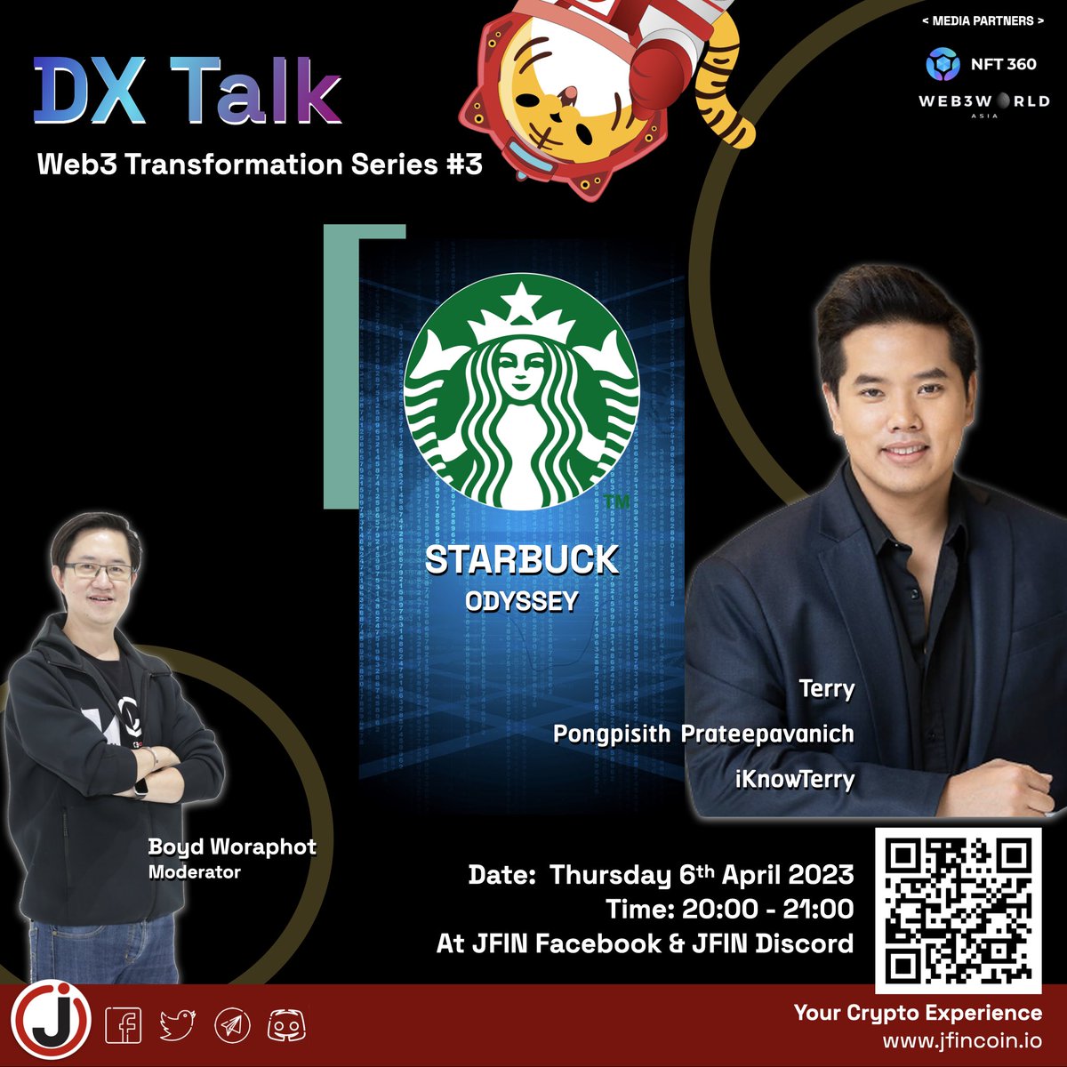 maitongmaru's tweet image. DX Talk Web3 Transformation Series #3 : Starbuck Odyssey

พบกับซีรีส์ Talk สู่ Digital Transformation  " DX Talk Web3 Transformation Series"

#Jiger #JFIN #JFINChain #Starbuck #StarbuckOdyssey
bit.ly/3m6czht