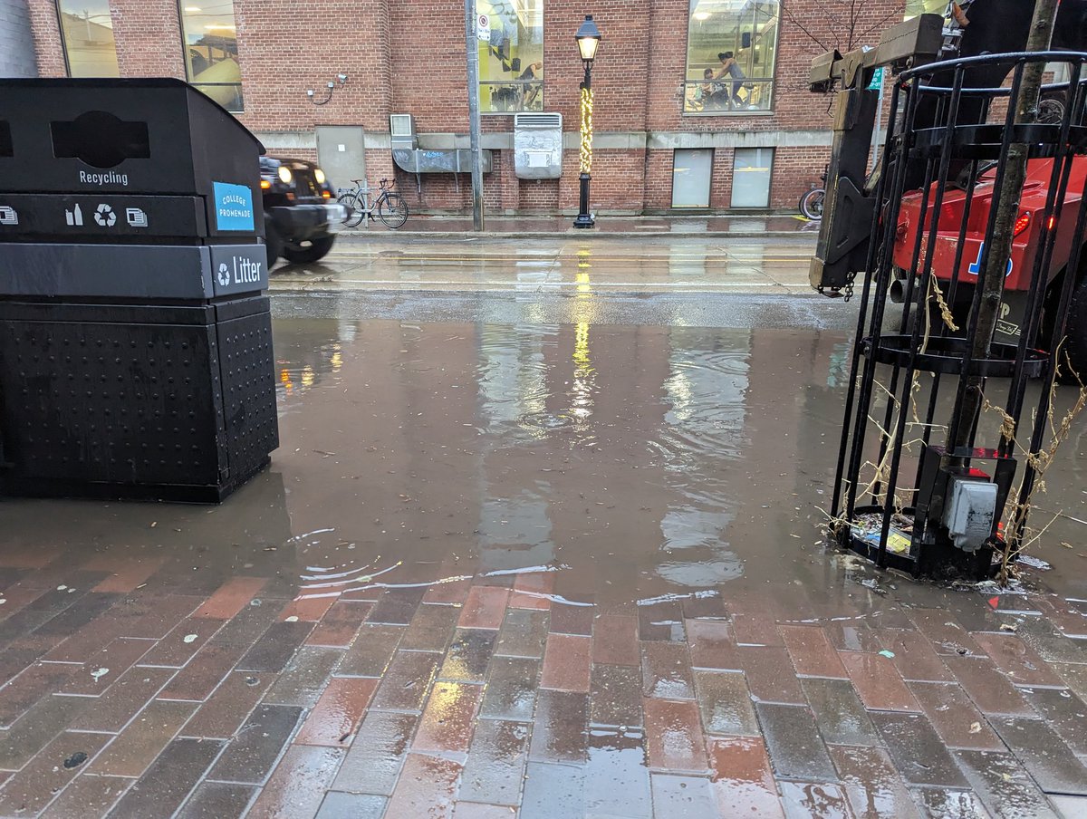 TheBikingLawyer's tweet photo. Was talking to a city worker who said this flooding is happening because they ran out of money to clean up leaves from the storm drains in the fall. I'd love to know the cost to the City and regular folks of the result. No money to clean up leaves...yeesh. https://t.co/C5GWjslEau