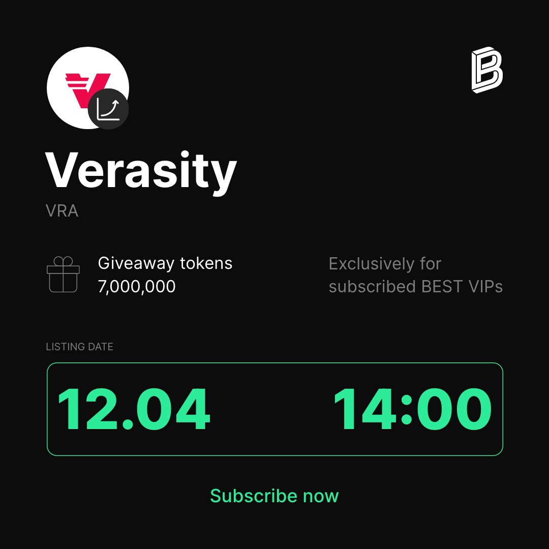 Tick tock, the countdown begins!

$VRA will be the next project listed via #BitpandaSpotlight 🔦

You can learn more and subscribe here: bitpanda.com/en/bitpanda-sp…
