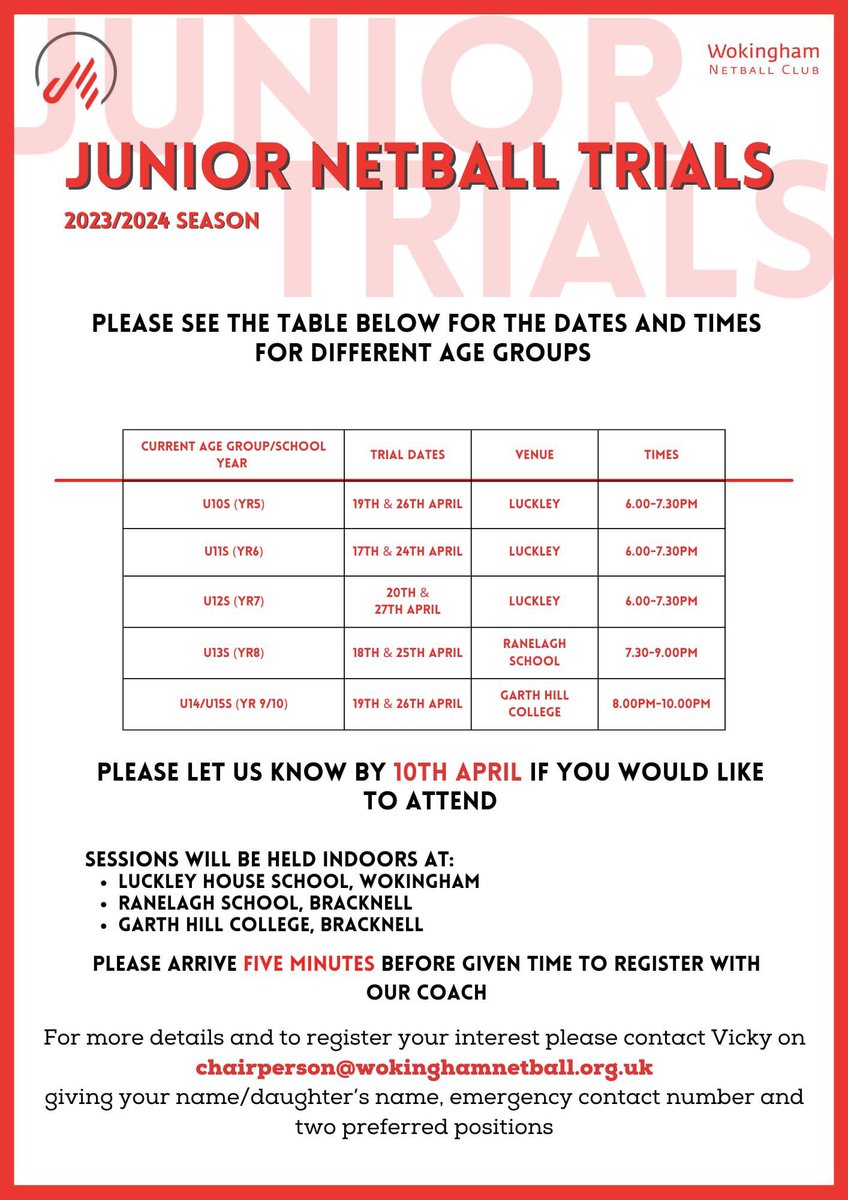HGSport1's tweet photo. For all our budding netballers out there why not challenge yourself and take advantage of the what @WokinghamNet club have to offer! #clubsport #netball #locallinks https://t.co/lHRBKysr6E