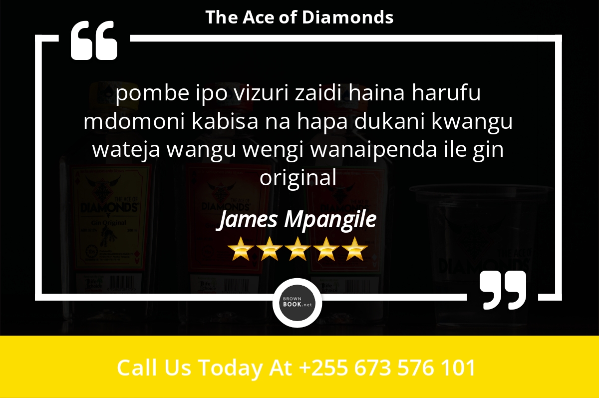 aceofdiamondgin's tweet photo. 5 Star: James M. "pombe ipo vizuri zaidi haina harufu mdomoni kabisa..." https://t.co/PEYrdPBx38 https://t.co/FlHPLUknZg