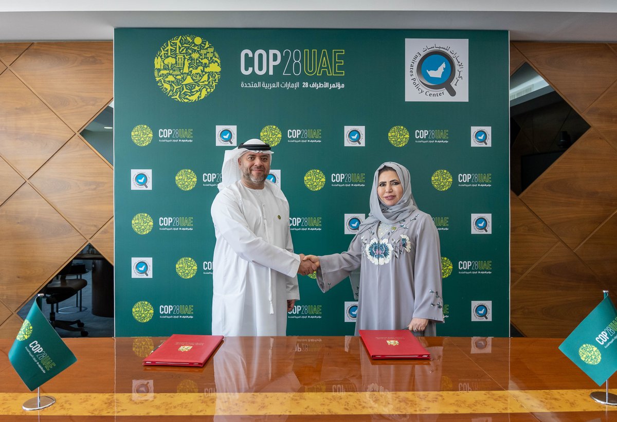 Director-General and Special Representative of #COP28UAE Majid Al Suwaidi today signed an MOU with Dr. Ebtesam Al-Ketbi, President and Founder of <a href="/EmiratesPolicy/">EPC</a>.