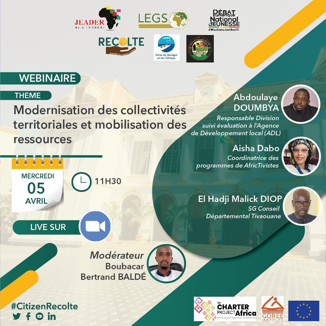 Legs_Africa's tweet photo. #Citizenrecolte #civictech 

🚨 Direct du débat numérique #3 portant sur le thème : " Modernisation des collectivités territoriales et la mobilisation des ressources"

Lien Facebook ➡️https://t.co/i3HIhwZuSY

 #RedevabiliteActive #gouvernancelocale #transparence #Yoff #Tivaouane https://t.co/HP4orHgdVK