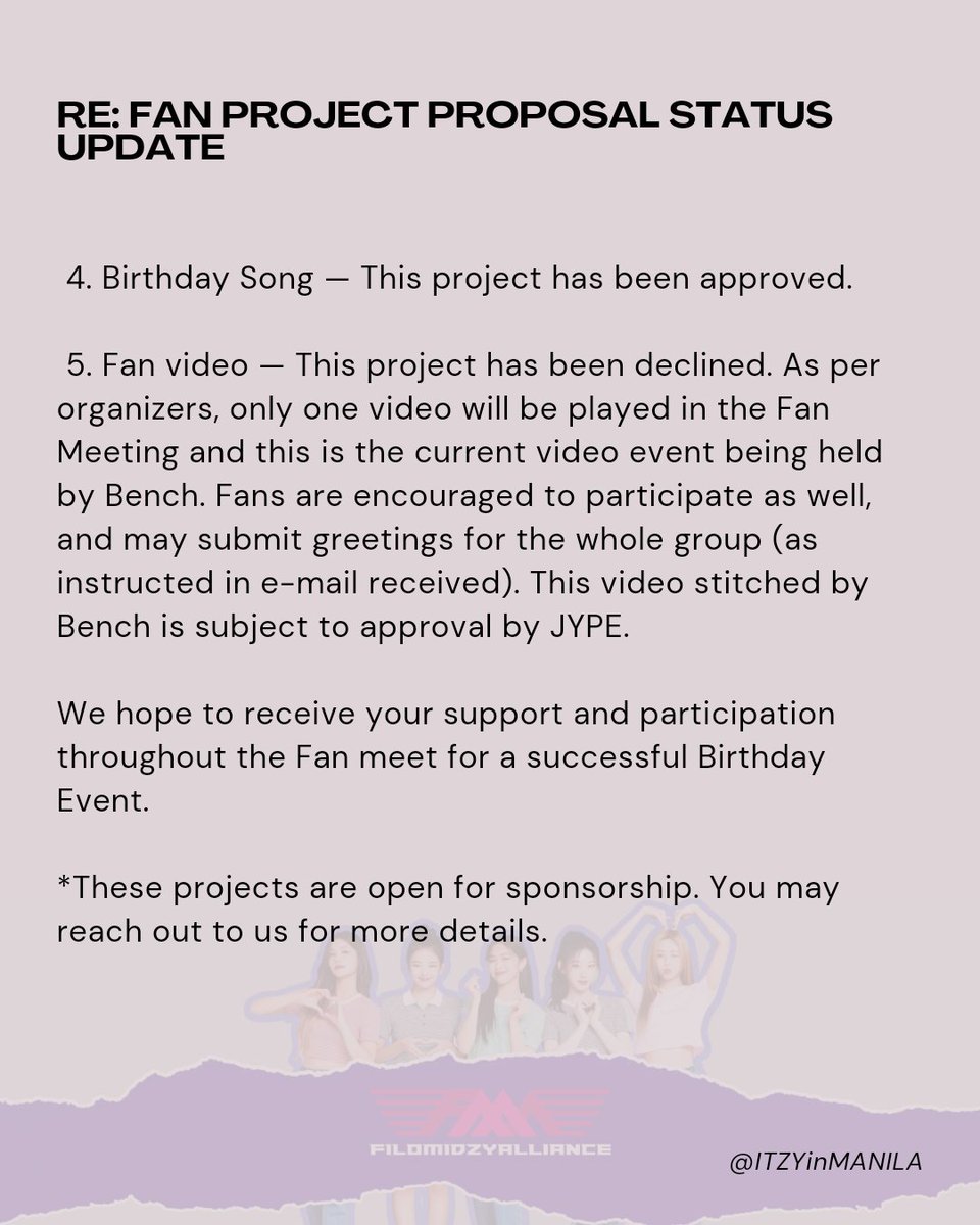 ITZYinMANILA's tweet photo. Filo Midzys! We’re delivering some good news for everyone today!

Please take your time to read our statement. https://t.co/4X7jmE0SdG