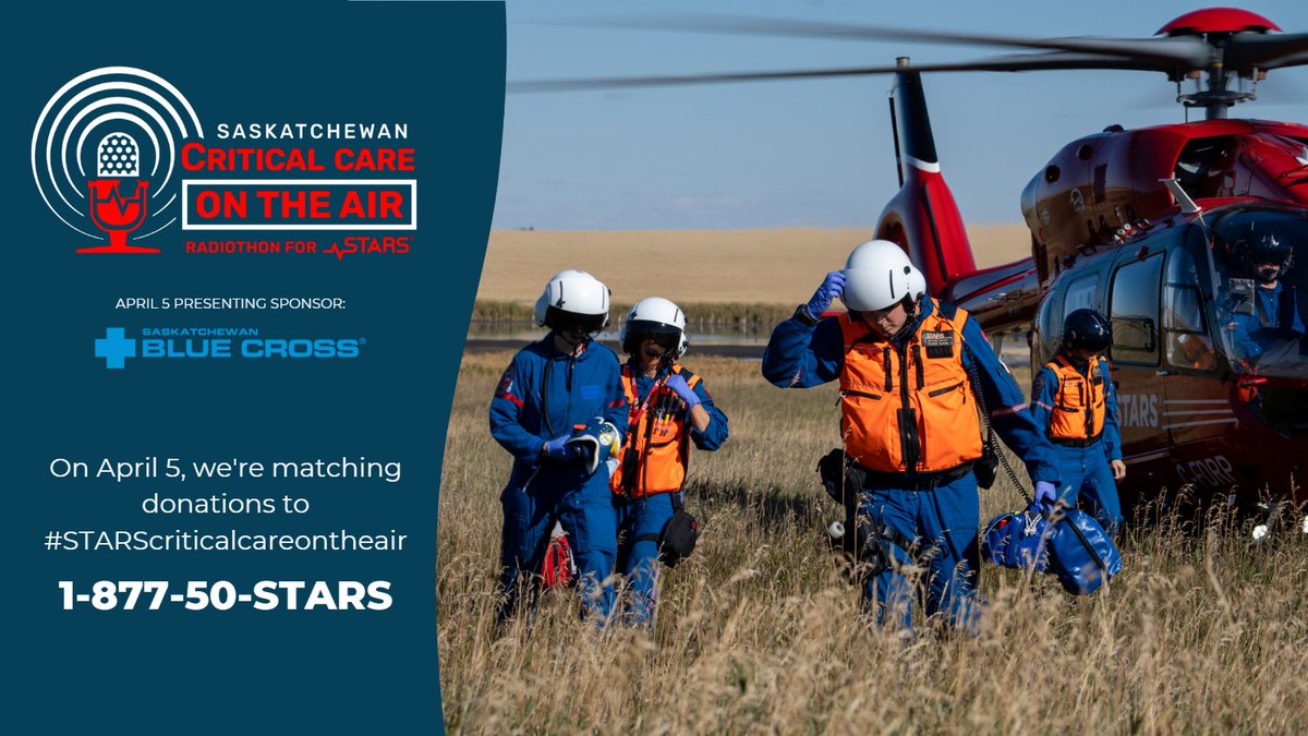 DAY 2 of the <a href="/STARSambulance/">STARS</a> Critical Care on the Air Radiothon has begun, raising funds to enable STARS to continue their mission to provide critical care in SK. Today, we're matching donations to double your impact - call 1-877-50-STARS to donate! #STARScriticalcareontheair