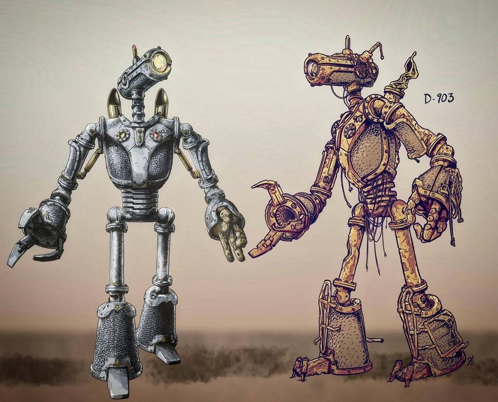 CastIronPuppets's tweet photo. One very important character in NOTAMAN is the antagonistic robot, D-903, which ANDi (our protagonist) comes into conflict with near the midpoint of the story. 

This robot comes from the same series as ANDi but is significantly more corrupted by errors and conflicts, making… https://t.co/4aa4uWbepe