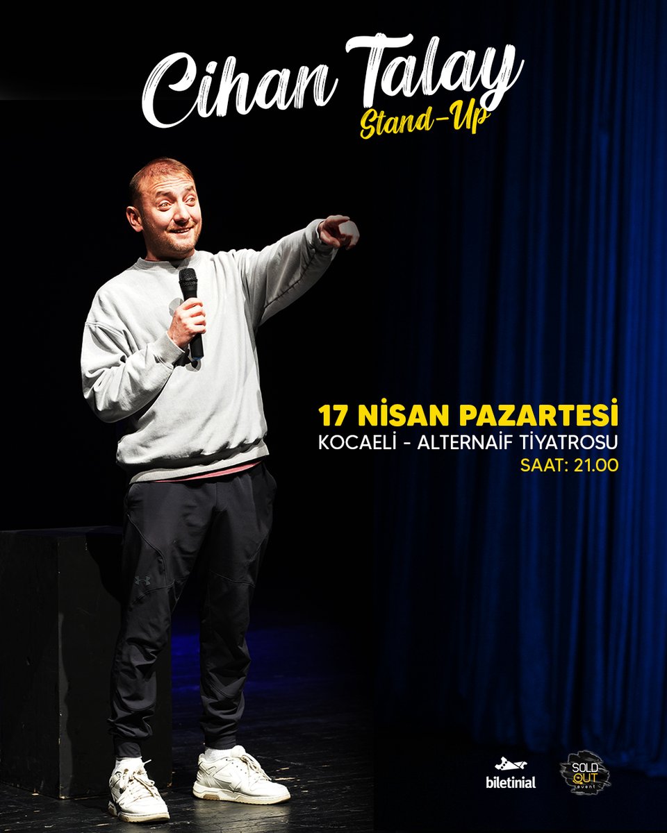 🙌 Sevgili @chantlay ile 17 Nisan Pazartesi günü Kocaeli Alternaif Tiyatro sahnesindeyiz. 🌻🙂🎭 📍 Kocaeli Alternaif Tiyatro 📅 17 Nisan Pazartesi ⏰ 21:00 🔗 biletinial.com/tiyatro/cihan-… #CihanTalay #StandUp #TekKişilikGösteri #Kocaeli #İzmit #AlternaifTiyatro