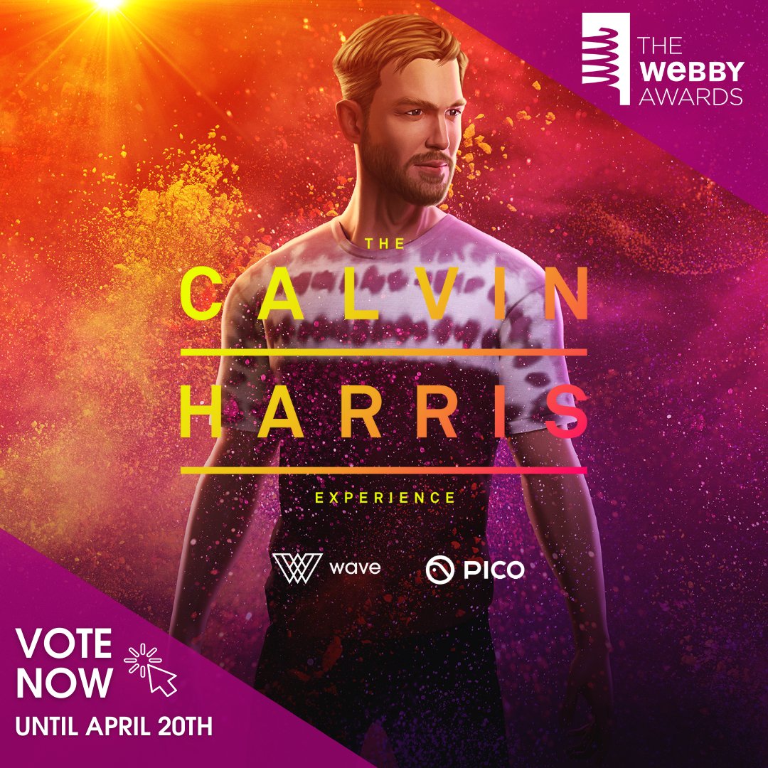 TheWaveXR's tweet photo. WE'RE NOMINATED FOR @TheWebbyAwards 
🚀🚀🚀 #TheCalvinHarrisEXP  w/

@CalvinHarris 
@PICOXR 
is up for
Best VR Headset Experience - 
and the winner is picked by YOU! 

👉👉👉 Head over to the link in our bio to vote now! https://t.co/XUyVwwM9PG