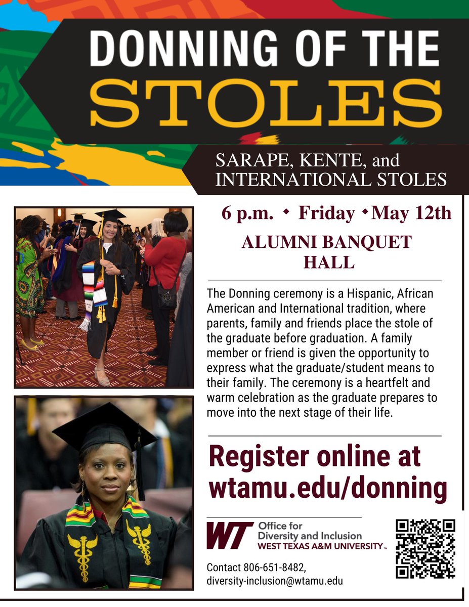WT_OEC's tweet photo. The WTAMU family would like for as many graduates as possible to share in this celebration. Scan the QR code to register to take part in Donning of the Stoles. https://t.co/ifu7a7fFkG