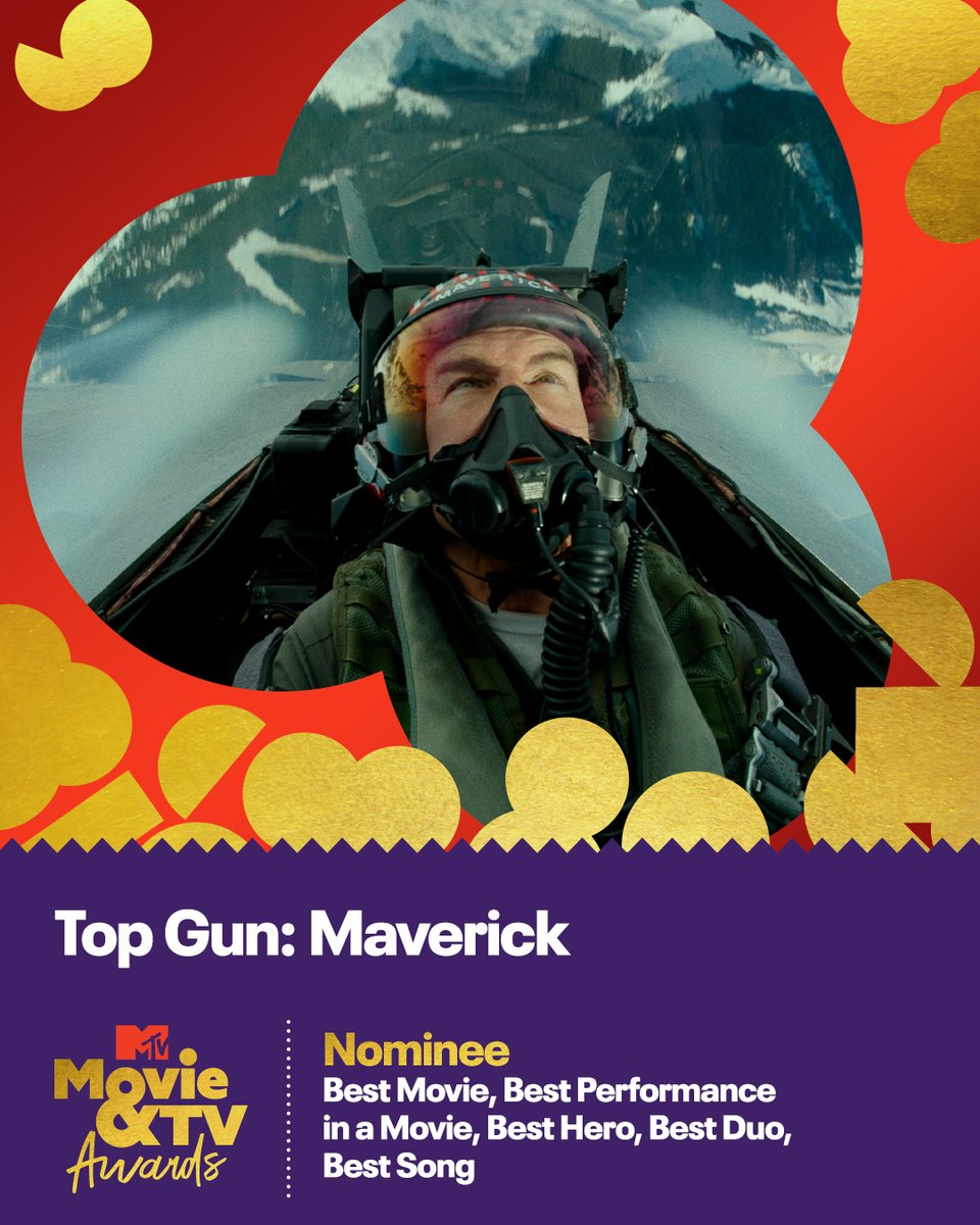 @TopGunMovie I feel the need... the need to tell you that #TopGun: Maverick is nominated at the 2023 #MTVAwards!!! vote.mtv.com