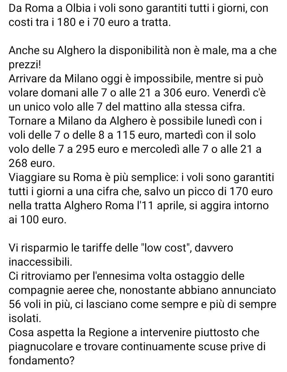 fraghirra's tweet photo. Come volevasi dimostrare, in questi giorni stiamo assistendo alle stesse #problematiche del periodo natalizio. Chi non si è organizzato per tempo per venire in #Sardegna si dovrà scontrare con i soliti problemi della #discontinuità territoriale.

https://t.co/WPxw1pdU5j https://t.co/HpNlSWd1fB