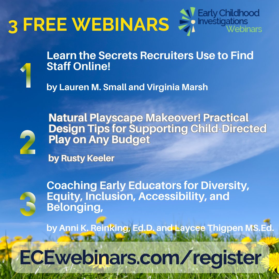 3 NEW FREE April Webinars! PLUS+ Learn about BIG changes to our certificates - mailchi.mp/earlychildhood… 

#earlychildhoodeducation #earlychildhood #preschool #headstart #prek #earlyed #earlyeducation #childcare #naturepreschool #coaching #ECEleadership #CDNchildcare #ECEleaders