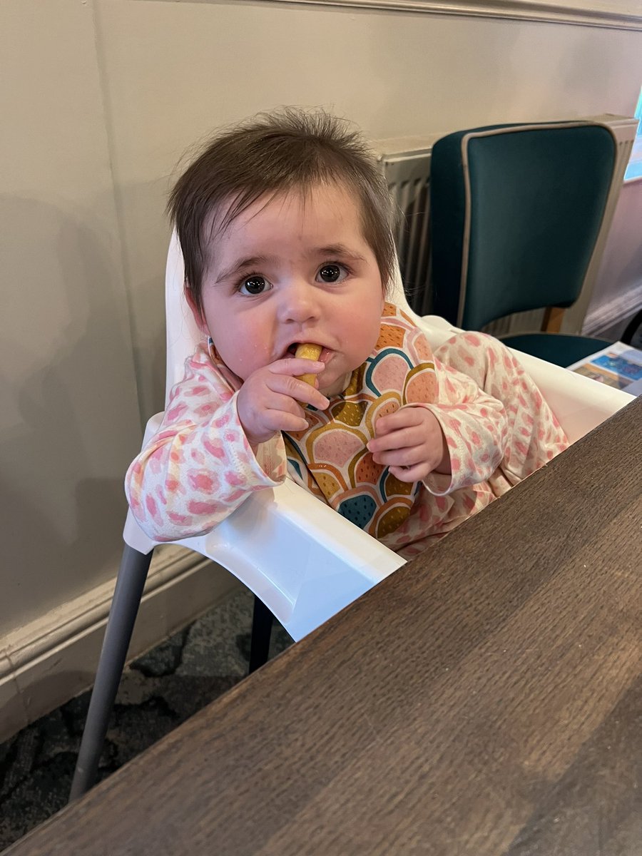 Florence has just had her first chip and I’ve just had my first moment of feeling judged as a parent for feeding my baby a chip in public. #babyledweaning #mumoftheyear