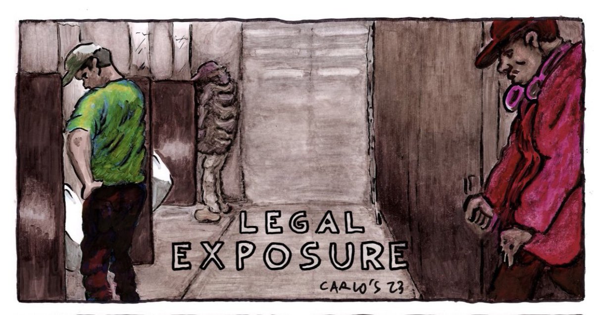 Legal Exposure is about a 2022 legal settlement with the Port Authority that should end illegal undercover police “lewdness patrols” inside public bathrooms for good  #nyc #queer #comics #art #queercomic #queerart #latinx #latinxcomics #latinxart #lewdness #lewd #urinal #urinals