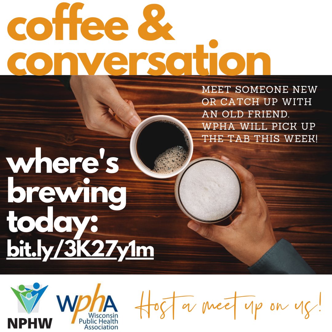 WIPublicHealth's tweet photo. We've got a few coffee &amp; conversation locations on the calendar the rest of this @NPHW Watertown today, Eau Claire and Madison tomorrow! Full schedule here: https://t.co/7HVWHXQyaK Have a cup on us! #NPHW #ThisIsWPHA https://t.co/LTYWrh3oC9