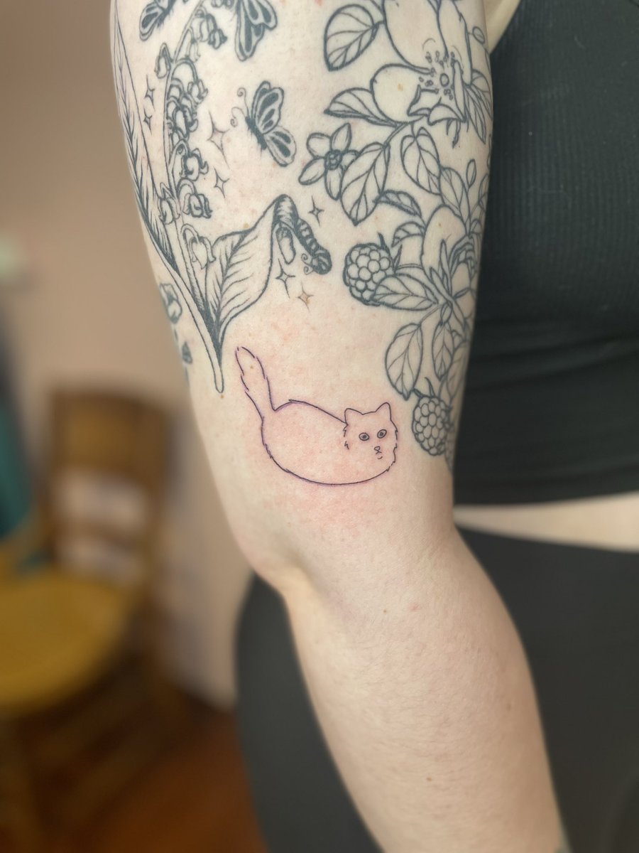 swagborski's tweet photo. @poorlycatdraw drew this for me 3 years ago and I was finally able to get it tattooed. Now I have Charles by my side forever 🥹 https://t.co/7iAGIDZcBY