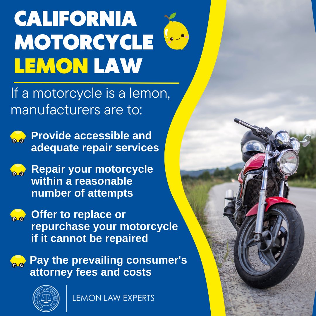 Rev up your knowledge on California's motorcycle lemon laws! Learn what to do if you've purchased a lemon motorcycle and how the Lemon Law Experts can help you today! #MotorcycleSafety #LemonLaw #CaliforniaLaw