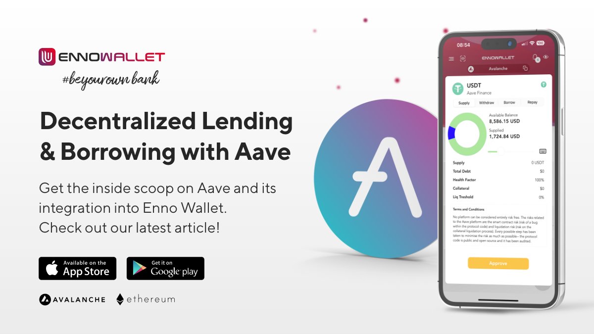 Get the inside scoop 🍨 on Aave and its integration into #EnnoWallet. Check out our latest article 👉 enno.to/nvae for a comprehensive guide to decentralized lending and borrowing, and learn how #Aave is revolutionizing the DeFi ecosystem. #DeFi #Crypto #passiveincome