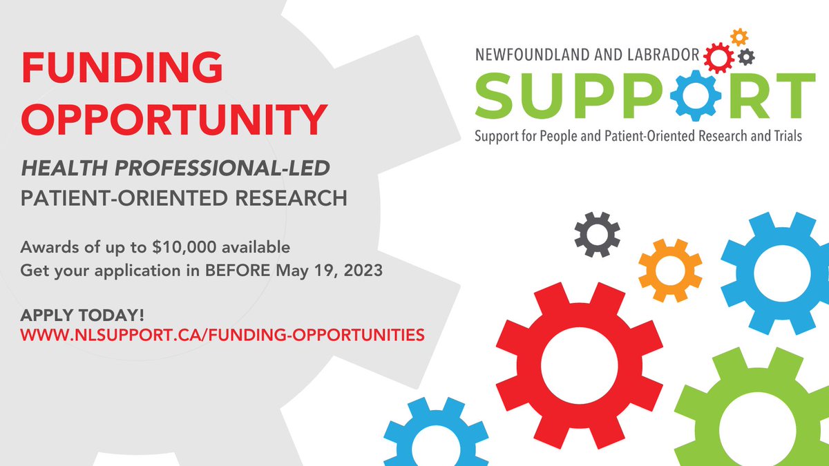 We have an open funding call for health professional-led research that is patient-oriented in NL with awards of up to $10,000 available! Learn more at nlsupport.ca/funding-opport…