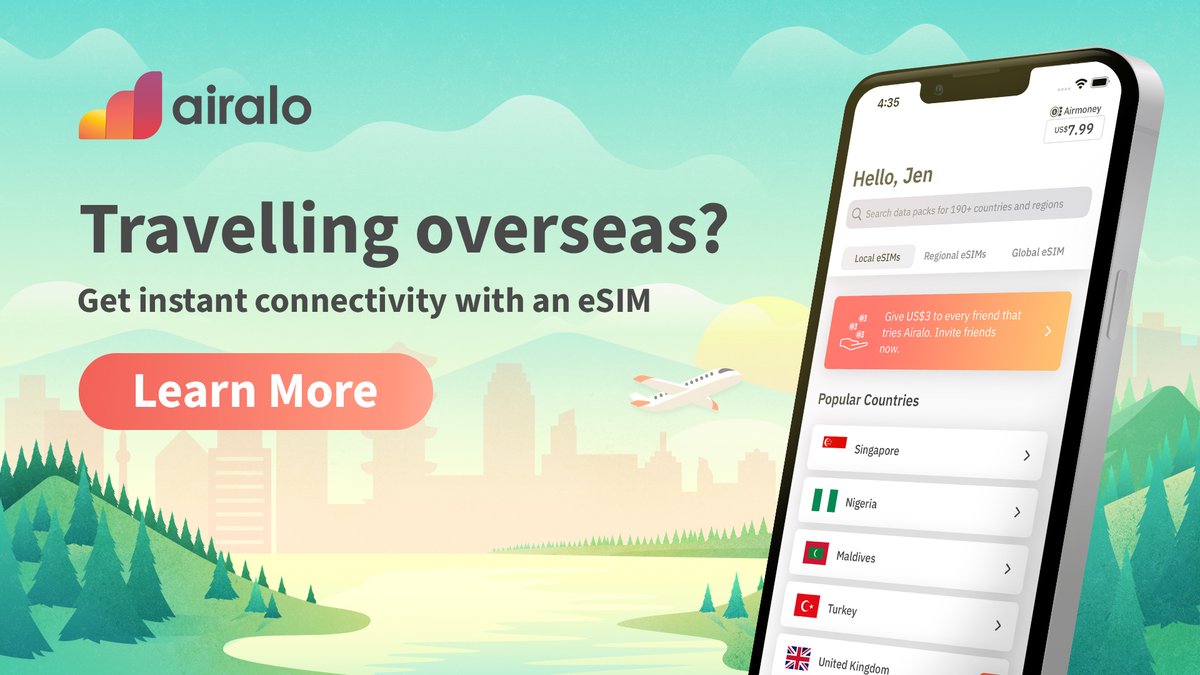 Stay connected worldwide when travelling, with this global digital eSIM from <a href="/Airalo/">Airalo</a>
airalo.pxf.io/c/1212455/1567…

#digitalnomads #stayconnected #wifi #travelconnectivity