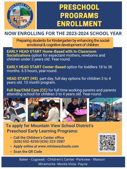 mtviewschools's tweet photo. MVSD’s outstanding Preschool Programs are accepting applications for the 2023-24 school year #mvsdrocks https://t.co/afQw3YQ2x5