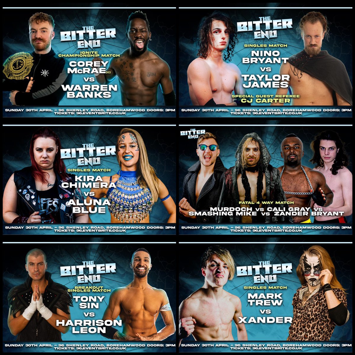 All 6 matches now announced for The Bitter End on April 30th

Tickets available from tinyurl.com/iwpbitterend

🔥 The return of @manlikebanks against champion <a href="/CoreyMcRae96/">Corey McRae</a> 
🔥 <a href="/taylor_essex/">Taylor James 💎</a> and <a href="/ElNino_Wrestler/">Nino Bryant</a> end their 18 month bitter feud 
🔥 Aluna Blue Vs <a href="/KiraChimera/">Kira Chimera - The Mother Of Freyja ⚔️</a>