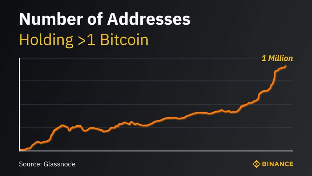 Agencyholderz's tweet photo. 🌐 Closing in on 1 Million addresses holding more than 1 #Bitcoin

 #agencyholderz #actualite #info #Glassnode https://t.co/LocgYteIp0