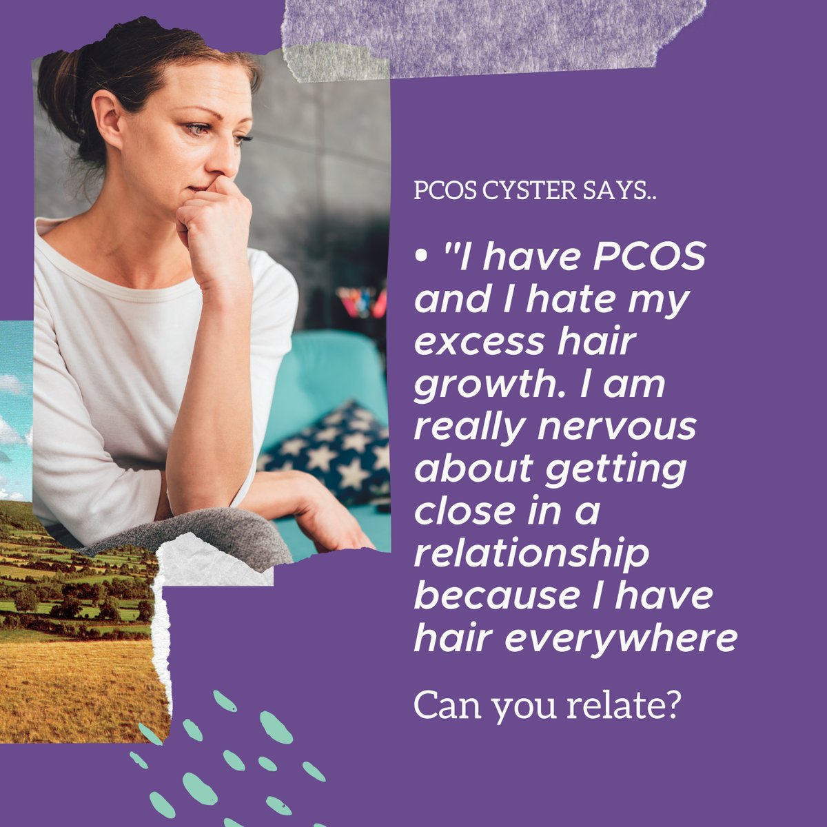 PCOSAA's tweet photo. A #Cyster shared her story. Can you relate? Excessive hair growth is a common symptom of PCOS, called hirsutism.

#hirsutism #pcossymptoms #pcossupport #pcos #pcoscommunity https://t.co/WCJlVupcZW