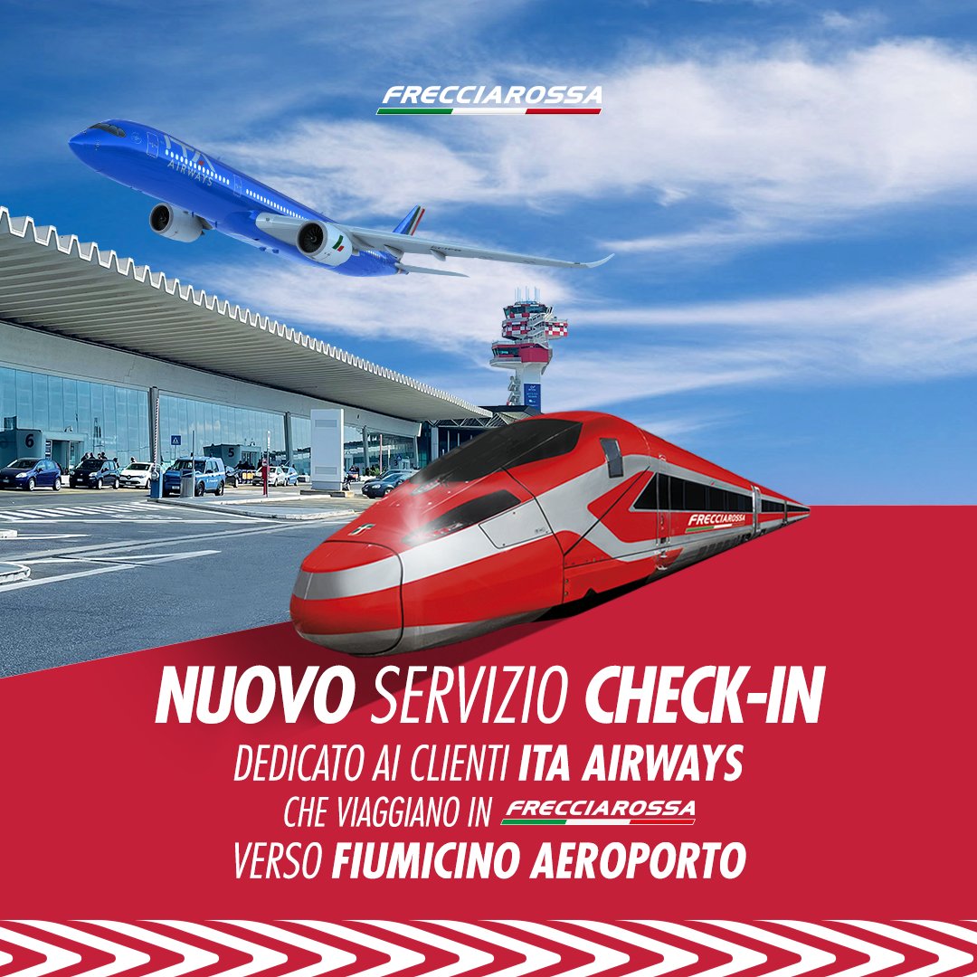 Frecciarossa_IT (@frecciarossa_it) on Twitter photo Sfreccia verso l’Aeroporto Leonardo da Vinci e le mete di <a href="/ITAAirways/">ITA Airways</a>. Grazie alla collaborazione con <a href="/AeroportidiRoma/">Aeroporti di Roma</a>, è attivo un nuovo servizio di Check-in riservato ai passeggeri ITA Airways che scelgono #Frecciarossa per raggiungere l'aeroporto 👉 bit.ly/FRITAAir Sfreccia verso l’Aeroporto Leonardo da Vinci e le mete di <a href="/ITAAirways/">ITA Airways</a>. Grazie alla collaborazione con <a href="/AeroportidiRoma/">Aeroporti di Roma</a>, è attivo un nuovo servizio di Check-in riservato ai passeggeri ITA Airways che scelgono #Frecciarossa per raggiungere l'aeroporto 👉 bit.ly/FRITAAir