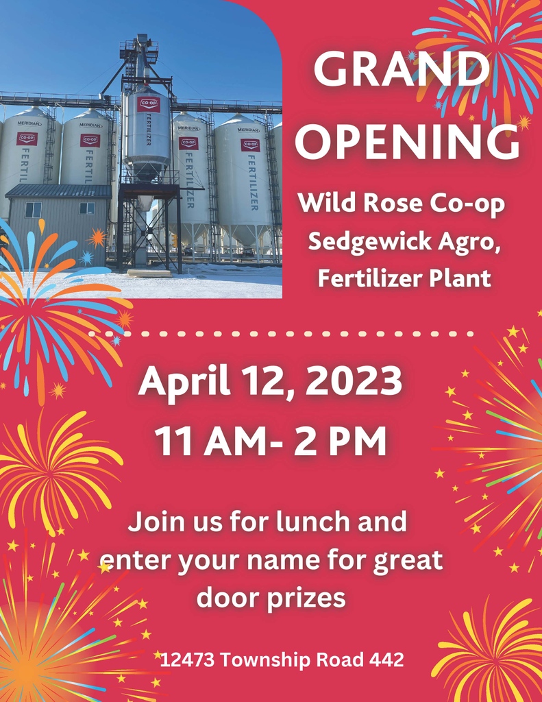 WildRoseCoop's tweet photo. Save the date! Grand Opening of the Sedgewick Fertilizer Plant!
#sedgewick, #camrose, #viking, #tofield https://t.co/s3TU9fZkIy