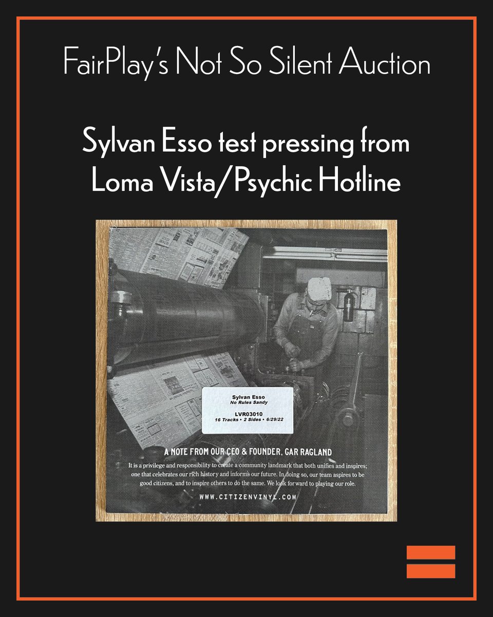 Place a bid on the test pressing of 'No Rules Sandy' by <a href="/SylvanEsso/">Sylvan Esso</a> from <a href="/LomaVistaRC/">Loma Vista Recordings</a> + <a href="/psyhotline/">PSYCHIC HOTLINE</a> 

32auctions.com/organizations/…