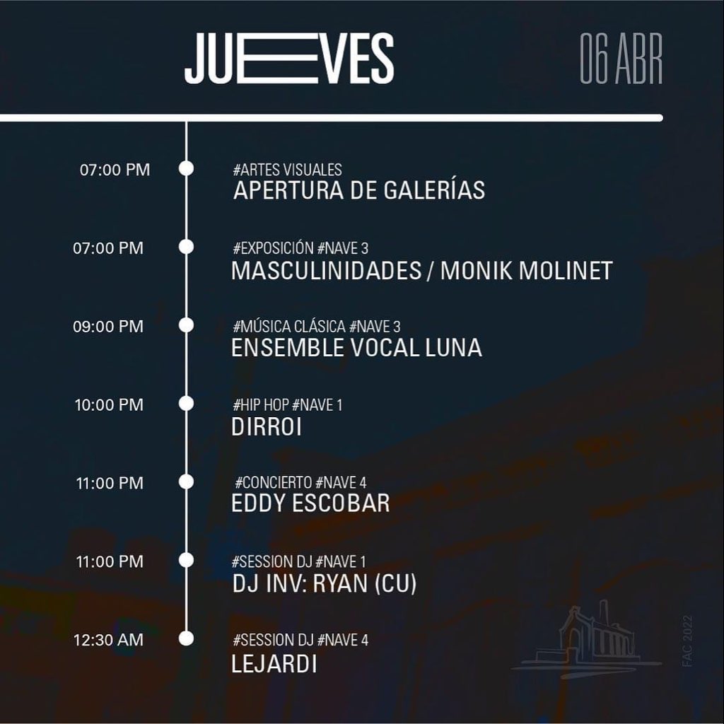 fabricadeartecu's tweet photo. ‼️ Programación Semanal ‼️
¡Acá dejamos nuestra agenda para el fin de semana! ¡Desliza hasta el final! ¡Más detalles, en nuestra web oficial: https://t.co/b4hCbkxcs7 #FabricaDeArteCubano #CubanVenue #CubanArts #ProgramacionFAC #Cuba #LaHabana #EstoEsFAC https://t.co/gvvDDEKbZr