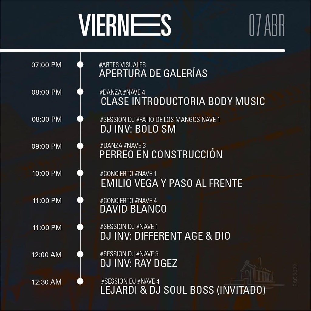 fabricadeartecu's tweet photo. ‼️ Programación Semanal ‼️
¡Acá dejamos nuestra agenda para el fin de semana! ¡Desliza hasta el final! ¡Más detalles, en nuestra web oficial: https://t.co/b4hCbkxcs7 #FabricaDeArteCubano #CubanVenue #CubanArts #ProgramacionFAC #Cuba #LaHabana #EstoEsFAC https://t.co/gvvDDEKbZr