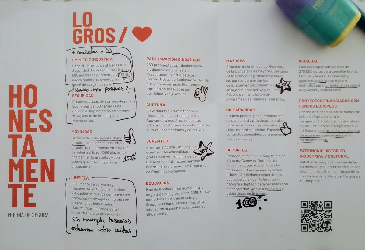 MAGOMEZCONESA's tweet image. He de reconocer que es la primera vez que leo un tríptico de información política.
Lo has conseguido @CantEliseo 
#honestamente no me he podido resistir a dejar mis pequeñas anotaciones de lo que me gustaría 😁 y percepción de los logros.