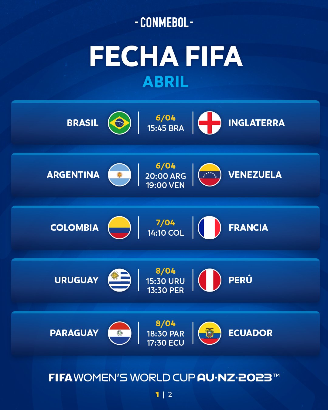 CONMEBOL.com on X: ¡La agenda de partidos de las selecciones sudamericanas  para la fecha FIFA que comienza mañana! ¡Últimos encuentros antes de la  @FIFAWWC 🏆! A agenda de jogos das seleções sul-americanas