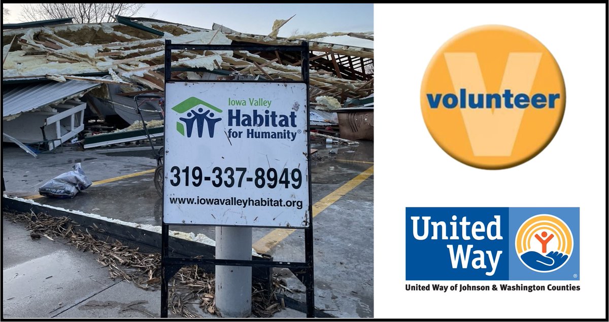 uwayjwc's tweet image. A tornado from the 3/31 storm tore through @uwayjwc Partner Agency @IAValleyHabitat warehouse.  Volunteers are needed to rebuild. Volunteers must be at least 16 years old.  Apr 08, 2023 9:00am - 12:00pm To volunteer:  app.giveffect.com/campaigns/2617… #tornado #storm #Iowa #volunteer