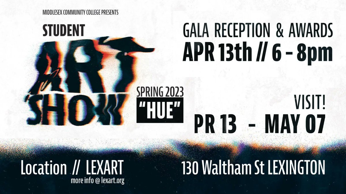 MCCcomartdesign's tweet image. Join us next week for the Spring Student Art Show, “HUE,” at LexArt in Lexington. Our opening reception is April 13th from 6-8pm! The exhibit runs through May 7th #mccComArtDesign #mccpath @middlesex_cc