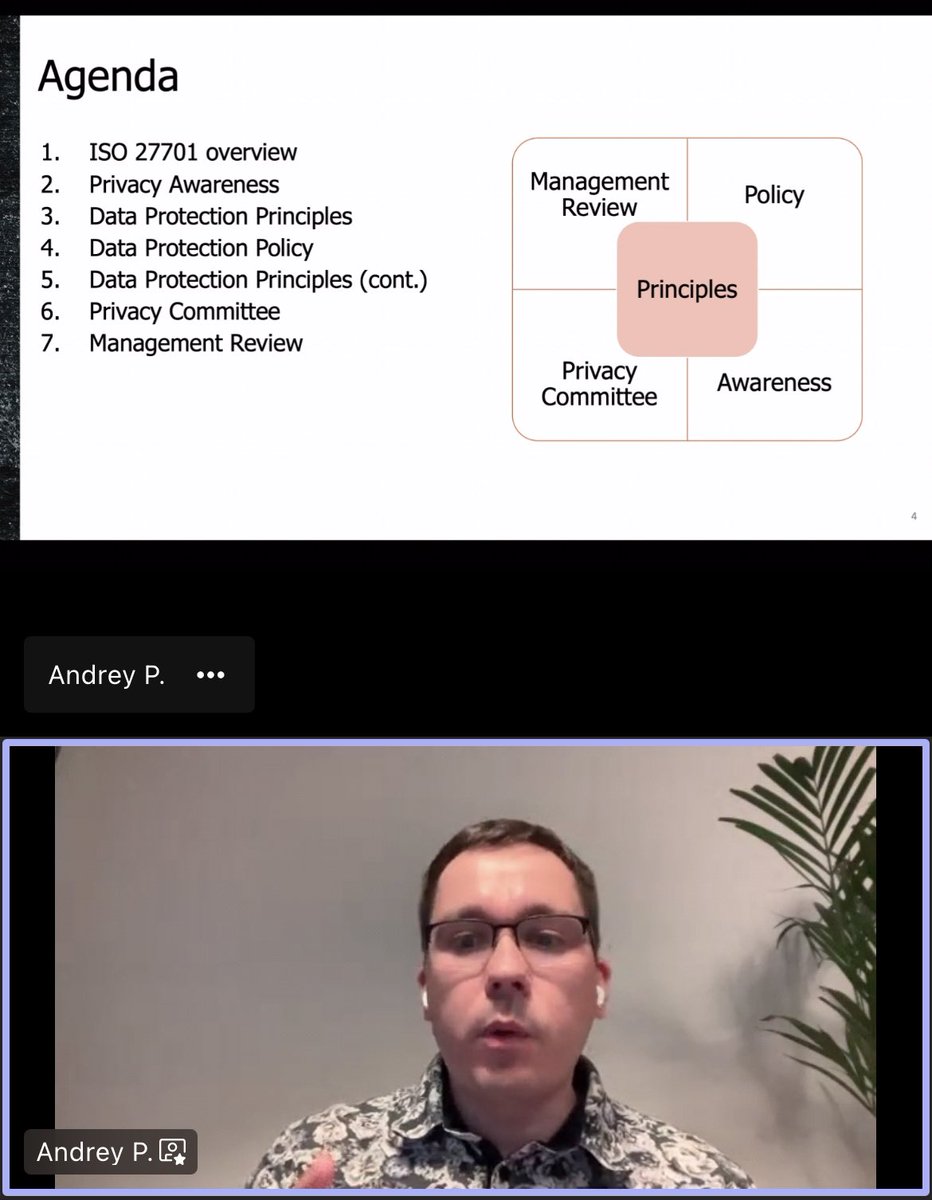 Andrey ~ It is important to have a privacy committee within your organization to lead and implement privacy &amp; cybersecurity objectives 

#ISO27701 #dataprivacyprinciples #dataprotection 

<a href="/DataGovProsKe/">Data Privacy and Governance Society of Kenya</a> @kisaka007 <a href="/ayub_eugene/">Ayub</a>