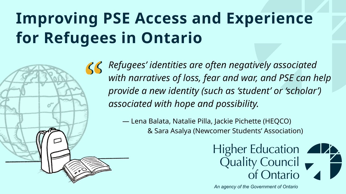 HEQCO's tweet photo. The latest HEQCO report identifies clear information about postsecondary options, strong social networks and mentorship as key factors for refugee student success.

https://t.co/6Nzw0IjLgK

@saraAsalya @NewStudentsCA #highered #ONpse https://t.co/AHDAmoaPRp