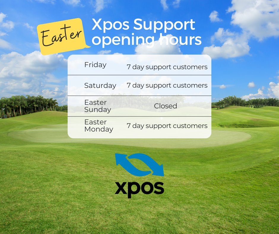 XPOS_HelpTeam's tweet image. Over the Easter Bank Holiday, we are contactable via the CHAT or SUPPORT button on our website and in Xpos.  Wishing all our customers a prosperous few days 
#themasters #proshops #golfbusiness #Easter2023